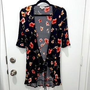 Black floral cover up light cardigan size small